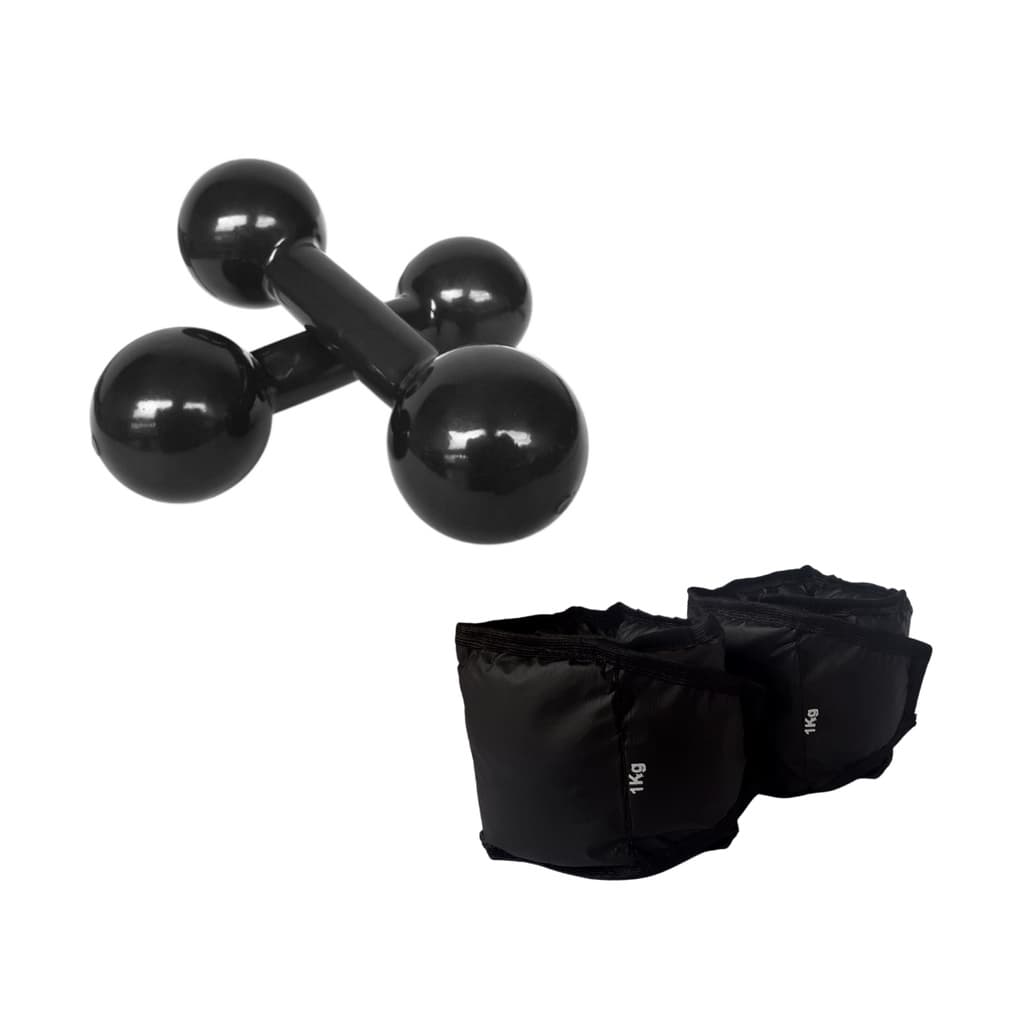 Kit Fisioterapia Caneleira 1kg + Par Halter Emborrachado 1kg