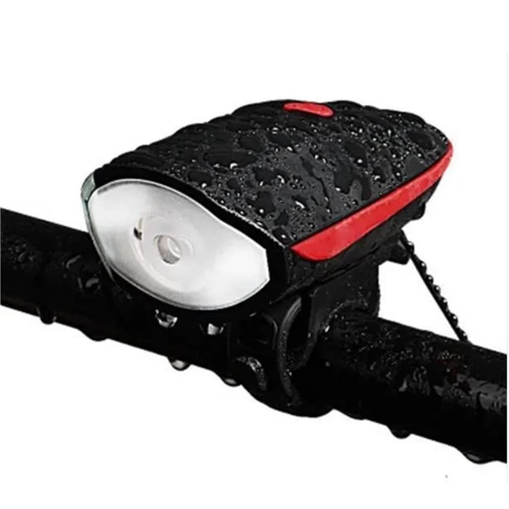 Lanterna Led Farol Bike C/ Buzina Bicicleta Recarregável Usb Agua