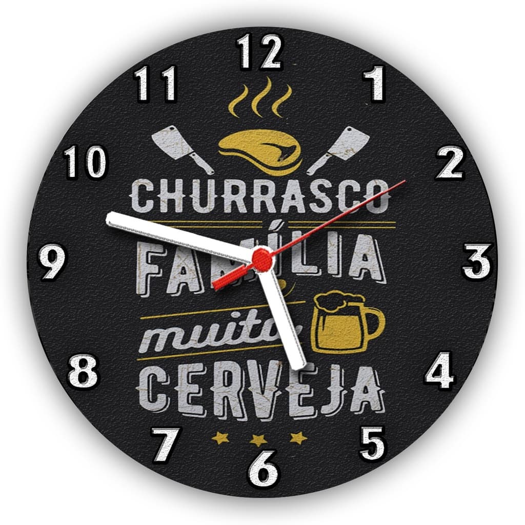relógio de parede decoração casa churrasco frases família cerveja - tamanho grande - 40 cm