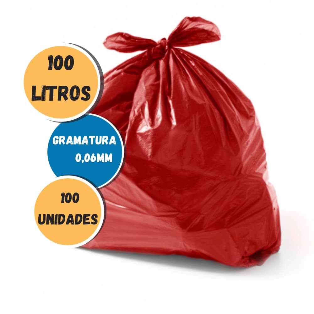 Saco De Lixo Vermelho 100lt Litros c/100 Unidades