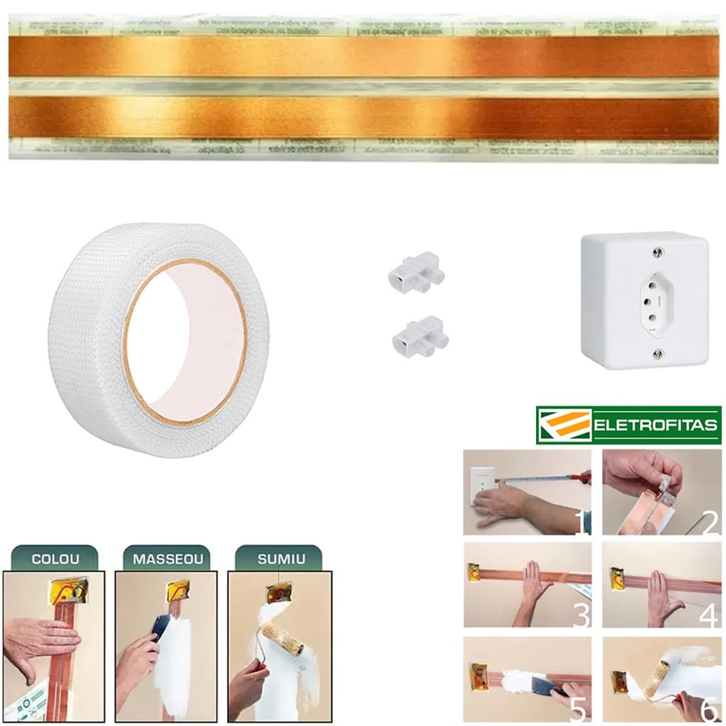 Kit Fita Elétrica Eletrofita 2 Pistas 10a 2mts Tomada Sobrepor