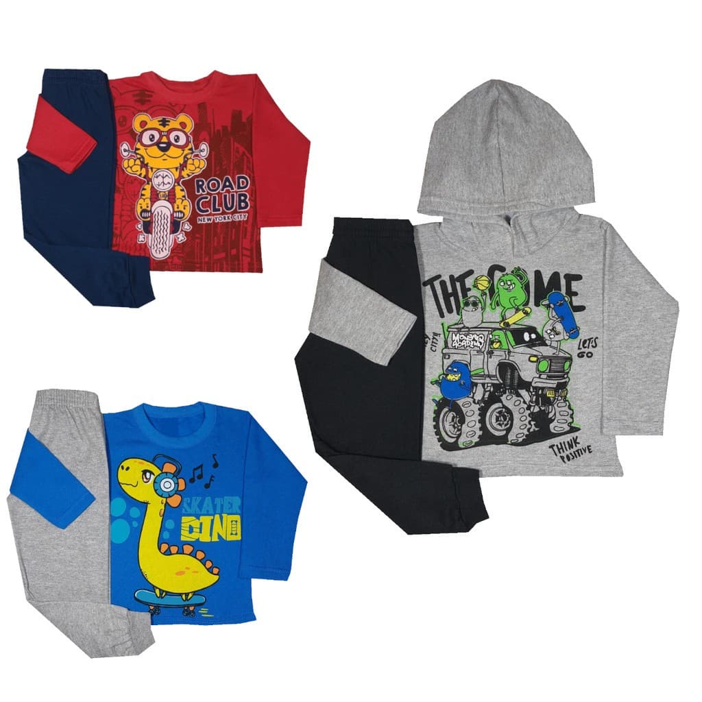 Kit 2 Conjuntos De Moletom Masculino Infantil Bebe Com E Sem Capuz 01-08