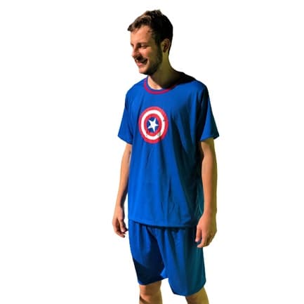 Pijama Masculino Adulto Meia Manga de Malha Algodão Verão Outono Inverno Time Super Heróis Marvel Vingadores