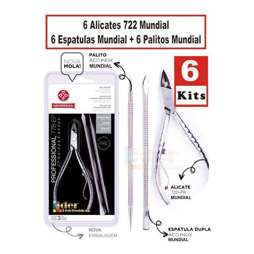 Kit Mundial 778 Inox - 6 Alicates 722 +6 Espatula +6 Palitos