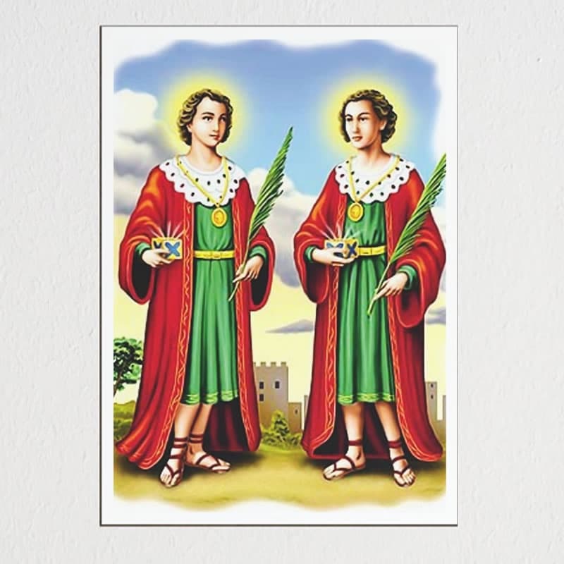 Placa decorativa Cosme e Damião religioso
