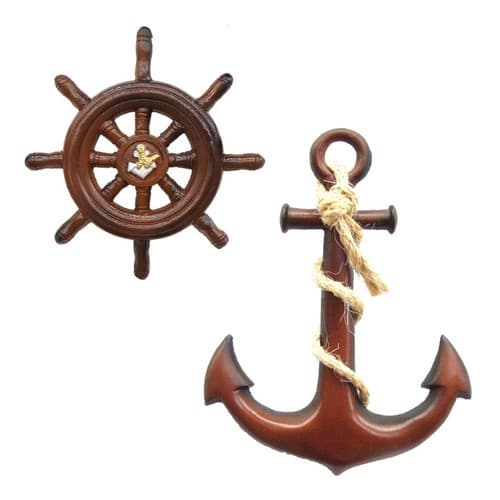 Timão E Âncora Decoração Náutica E Praia P. 23 Cm. E 32 Cm.