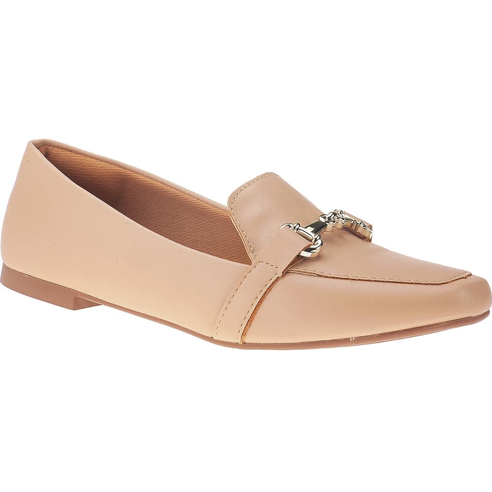 Mocassim Feminino Sapatilha Bico Quadrado Confortável Rasteira Detalhe Dourado Moda Inverno