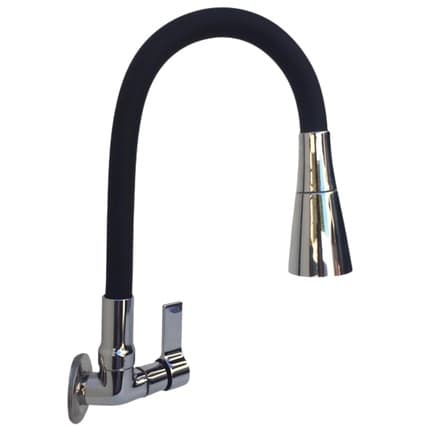 Torneira Cozinha Parede Colorida Preta Com Detalhe Cromado Jato  Duplo 1/4 Volta C-70 Metal