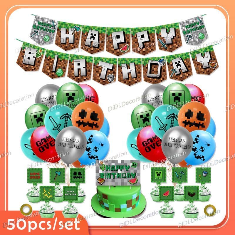 50 peças/set crianças tema Minecraft balão de látex festa de aniversário decoração balão crianças brinquedo inflável con