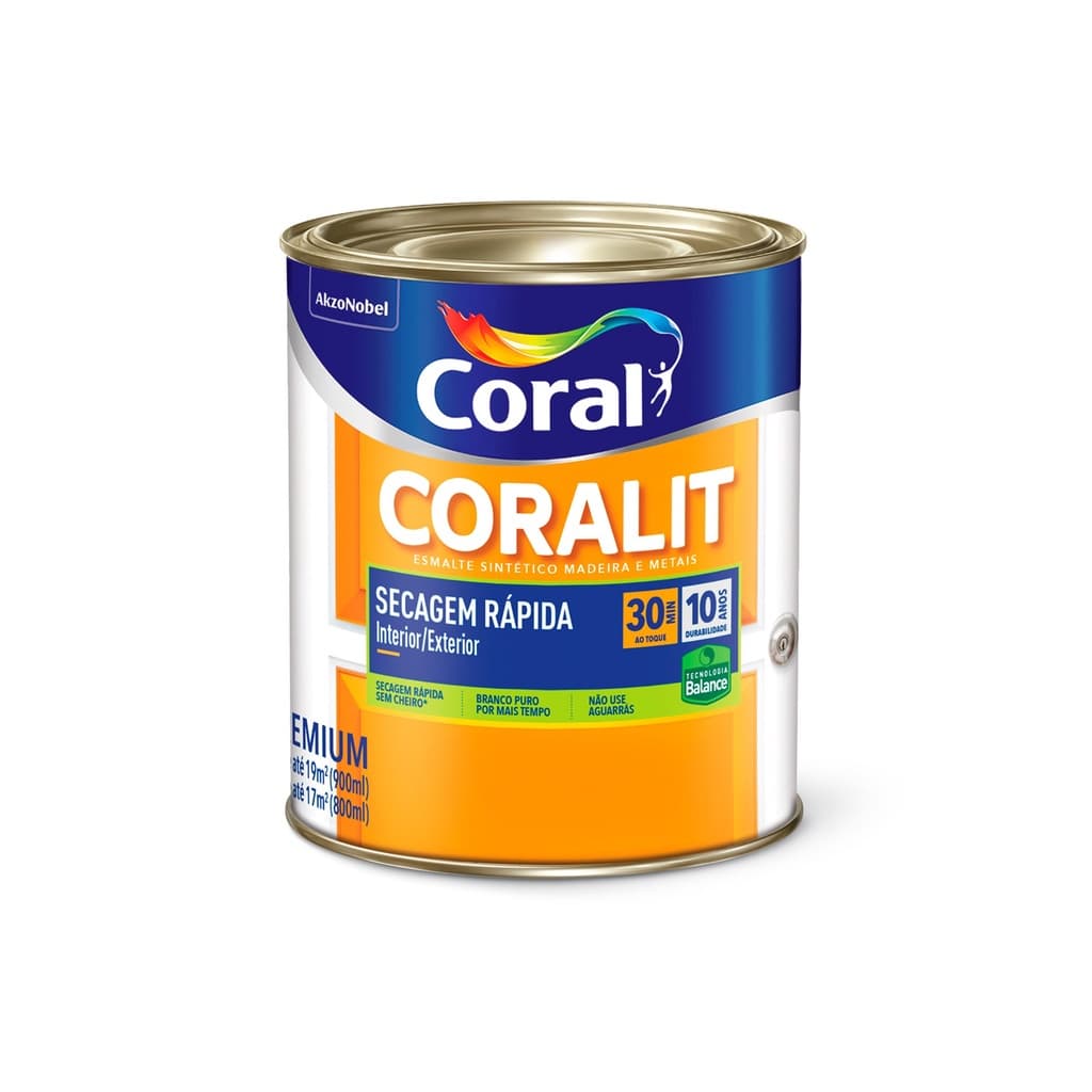 Tinta Coralit Esmalte a base de Água Branco Acetinado  0,900L