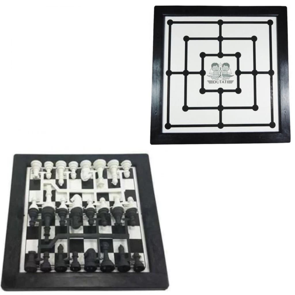 Brinquedo 2 em 1 Xadrez + Trilha com Todas as Peças +7 Anos