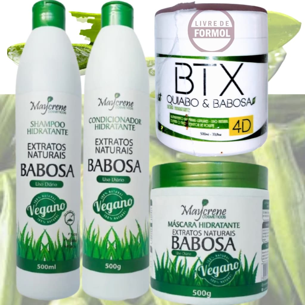 Redutor de Volume capilar Orgânico Quiabo e Babosa 500 GR + Kit Tratamento Capilar Babosa (3 PASSOS)