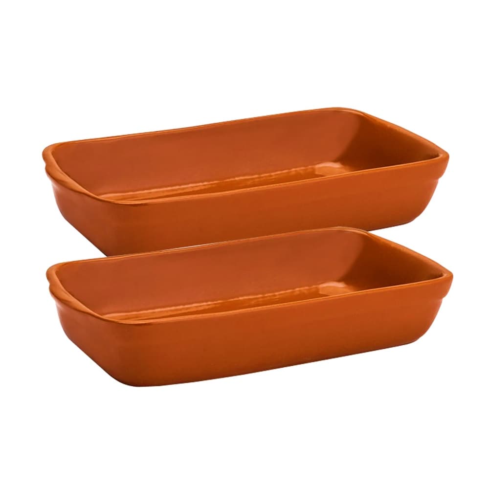 Conjunto 2 Travessas 1400ml Retangular Refratária Restaurante Marrom Porcelana Assadeira Forno Feijoada para Gratinar