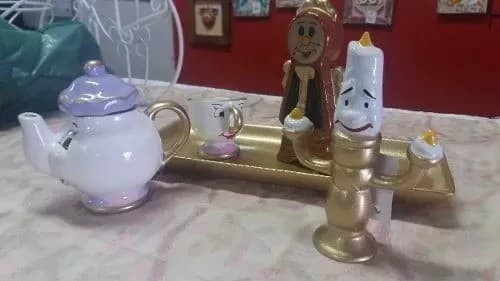 Kit A Bela E A Fera Xícara  Bule Castical Relogio  Bandeja decoração