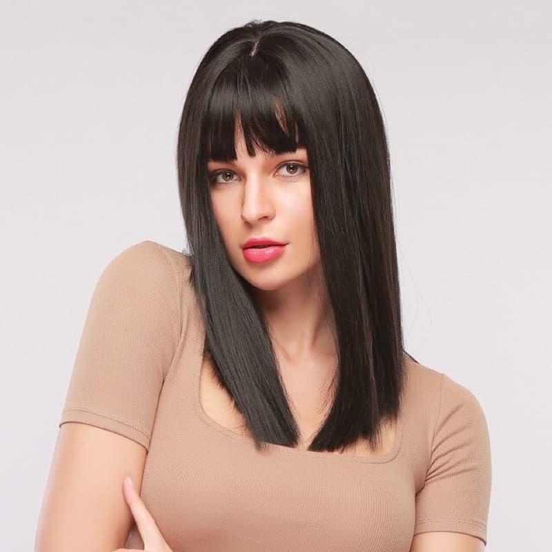 Peruca Organica 40cm Franja Reta Super Natural identica ao cabelo Humano