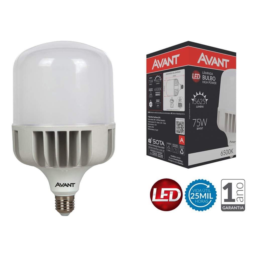 Lâmpada Led 75w 6500k Lumens - Bulbo - Bivolt - AVANT - Excelente para alta iluminação! Ultra Led! Ideal para galpão , garagem , comércio