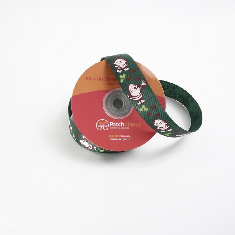 Fita de Gorgurão Natalina Noel Verde - 25mm - Rolo Com 25 Metros