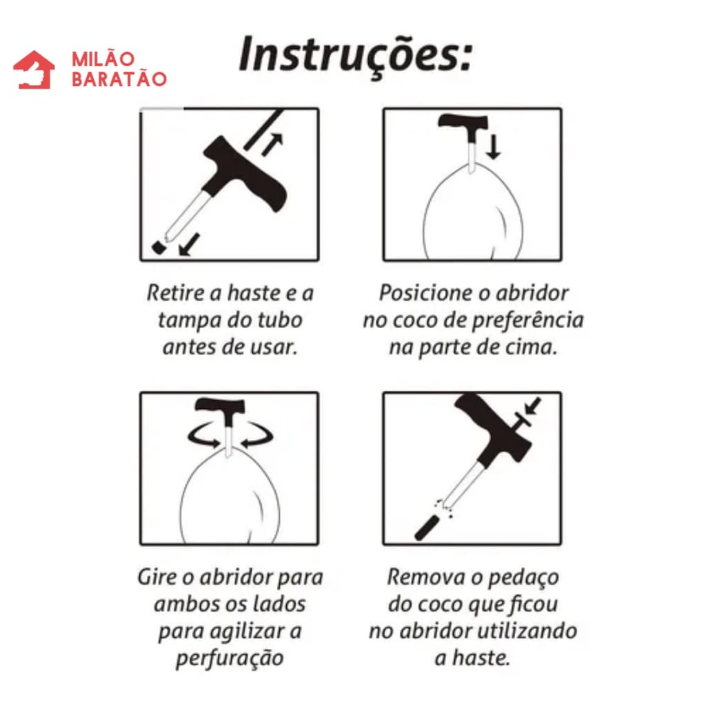 Abridor e Perfurador de Coco Verde Inox