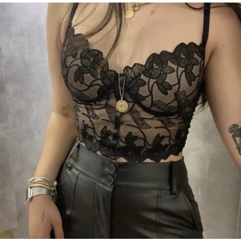 Cropped Renda Alcinha Com Bojo Roupas Femininas
