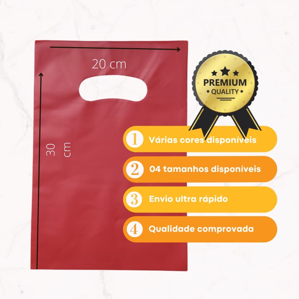 Kit 100 Sacolas Premium Boca De Palhaço Textura 20x30