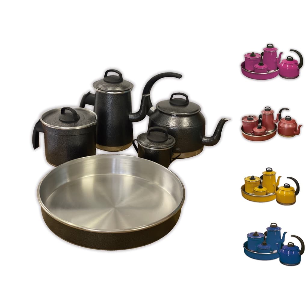 Kit Para Café Com Leiteira + Açucareira + Bule + Bandeja + Chaleira Alumínio Pronta Entrega