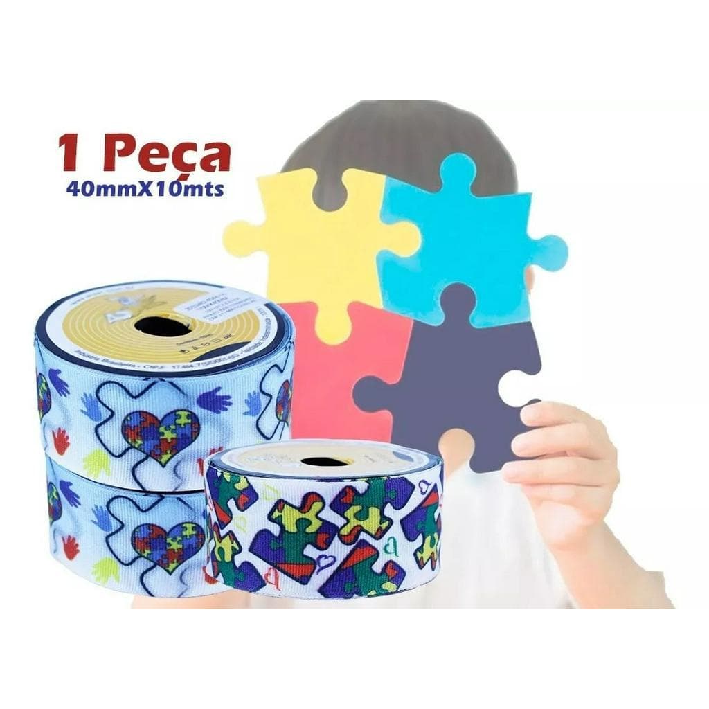 Linda Fita De Gorgorão Estampada Quebra Cabeça Laços Autismo