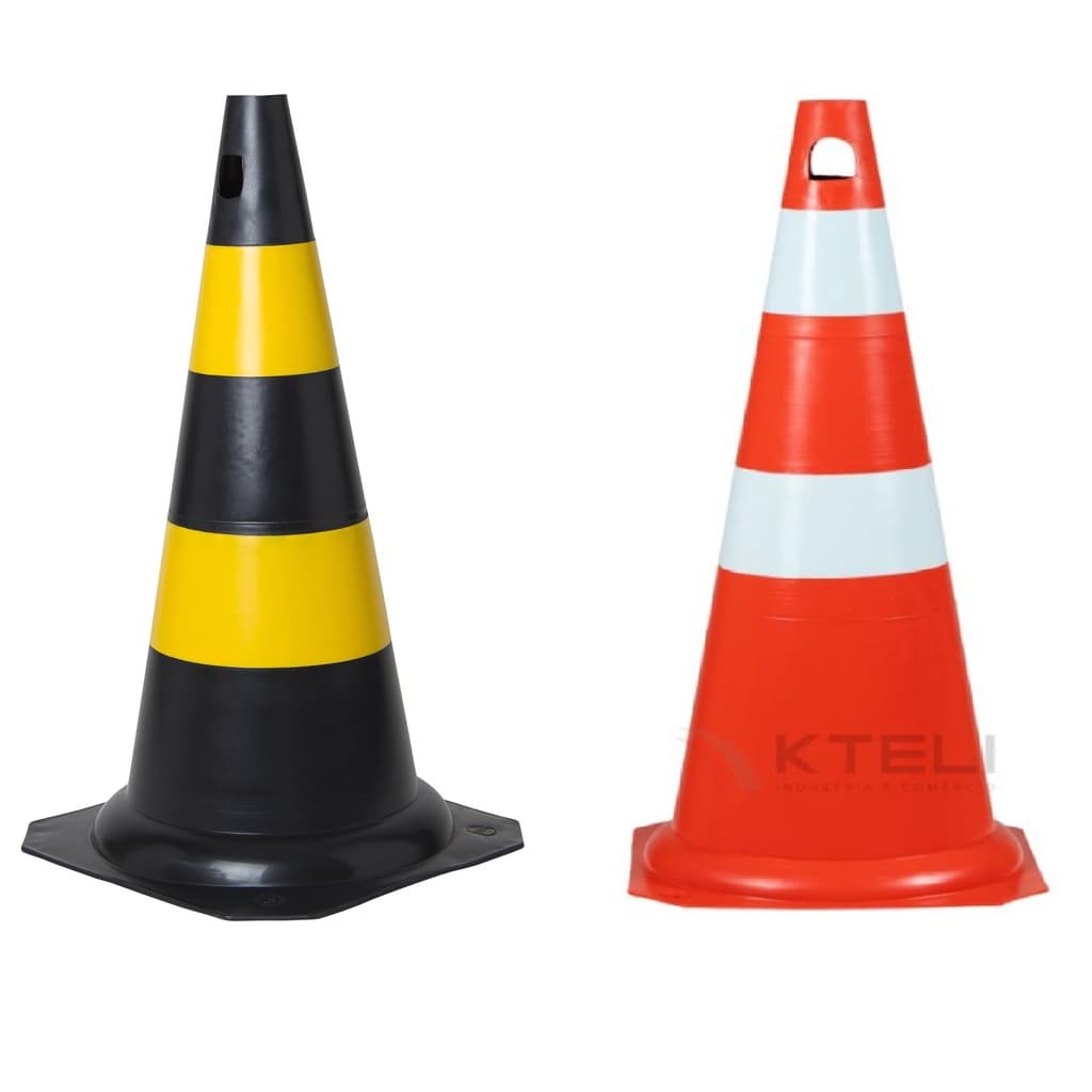 05 Cone De Sinalização pvc  Segurança 50cm Laranja Ou Preto Rígido