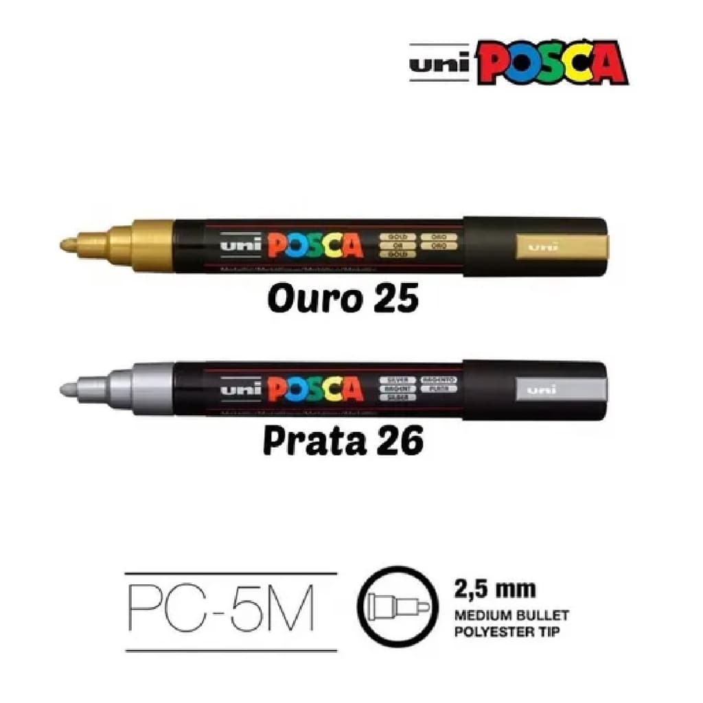 Caneta Posca Uniball Pc-5m C/ 2 Unidades Prata E Ouro