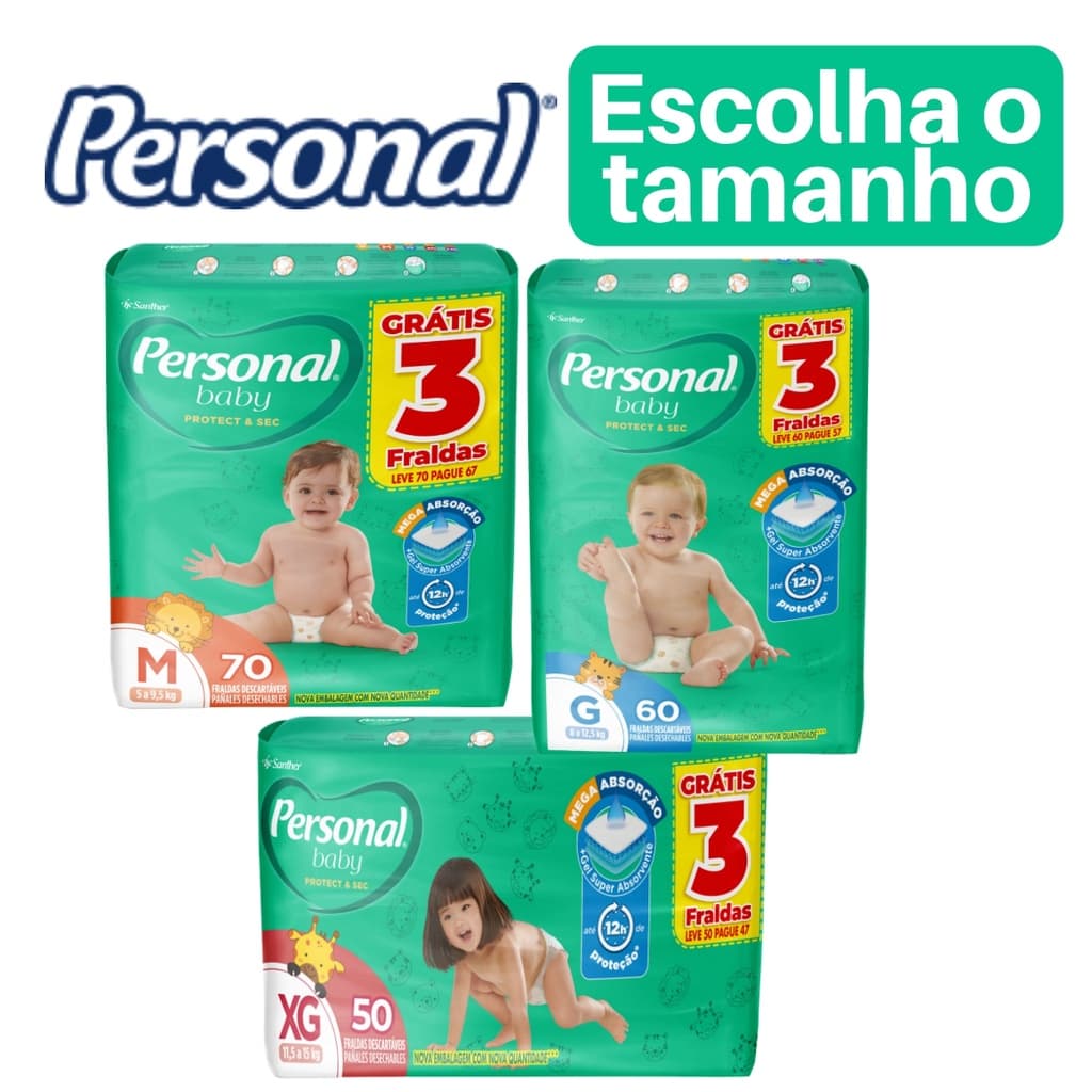 Fralda Personal Baby Hiper pacote M G ou XG