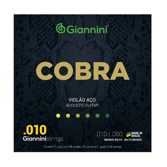 Encordoamento AÇO Giannini  p/ Violão -- COBRA .010 -- GEEFLE - .010-.050 - Bronze 85/15