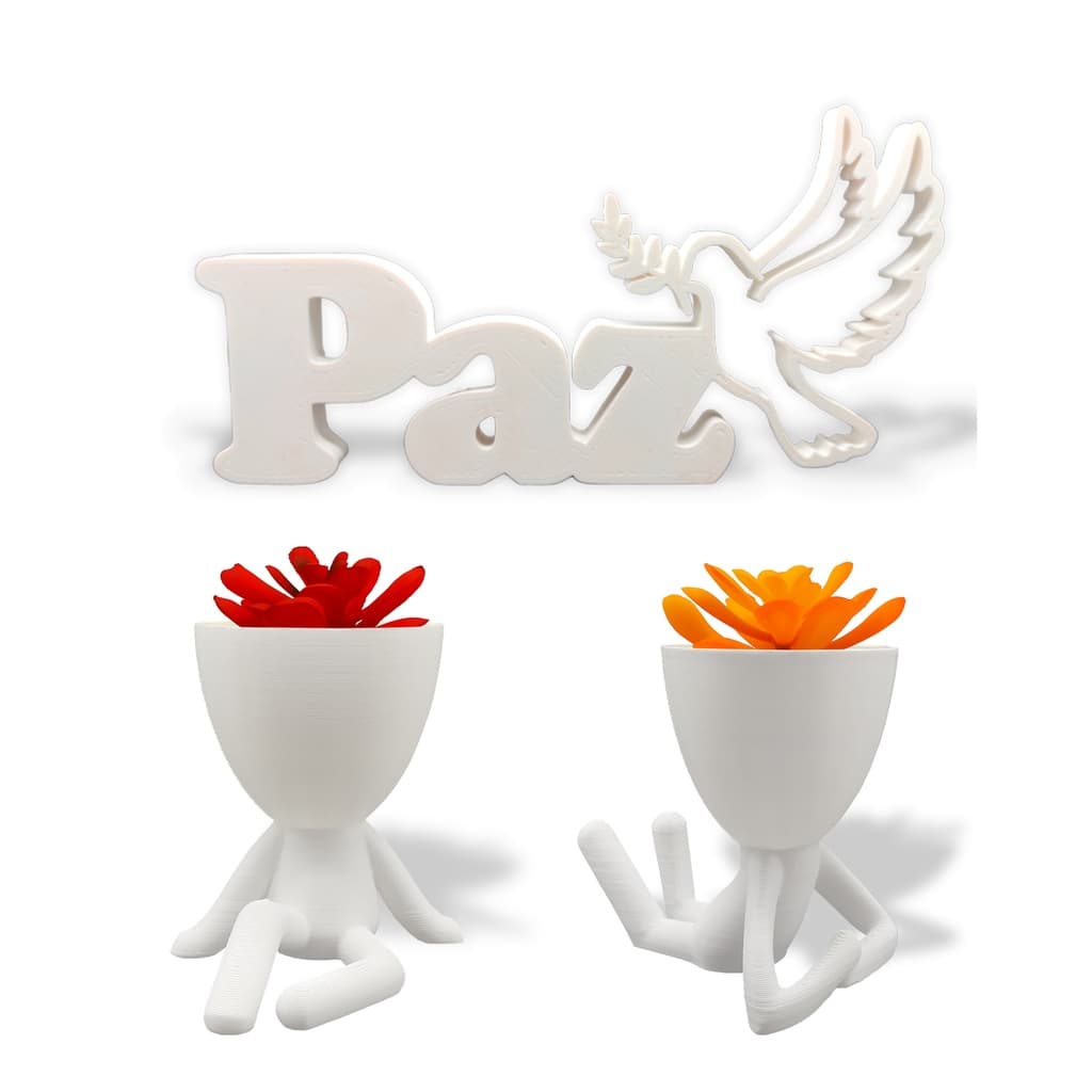 Kit Decorativo Paz 3D + Vaso Decorativo + Plantas Artificiais - Decoração Criativa