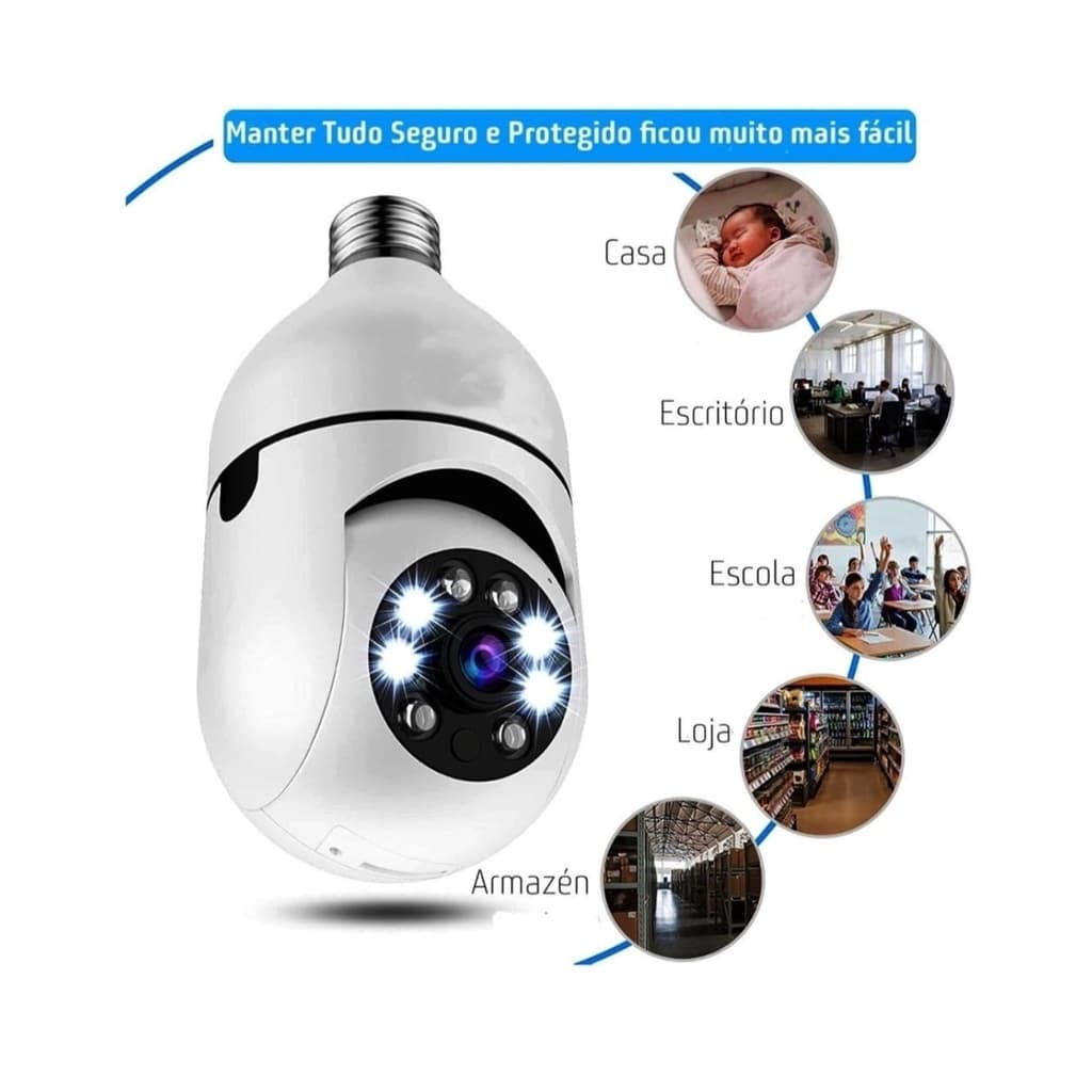 Camera Ip Segurança Lampada Panoramica Espia Visão Noturno Sensor de Movimento