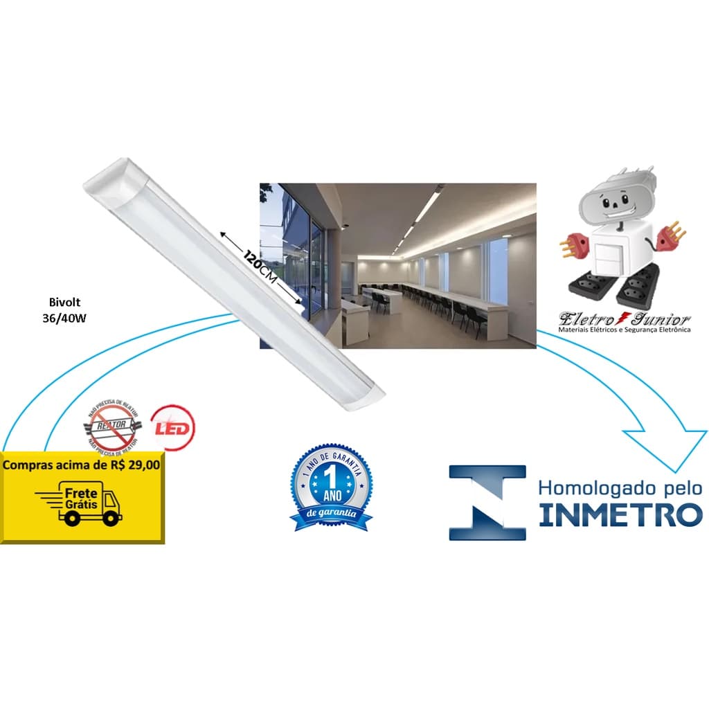 Luminária Tubular Led Slim Branco Frio60cm 18w/20w 6500k