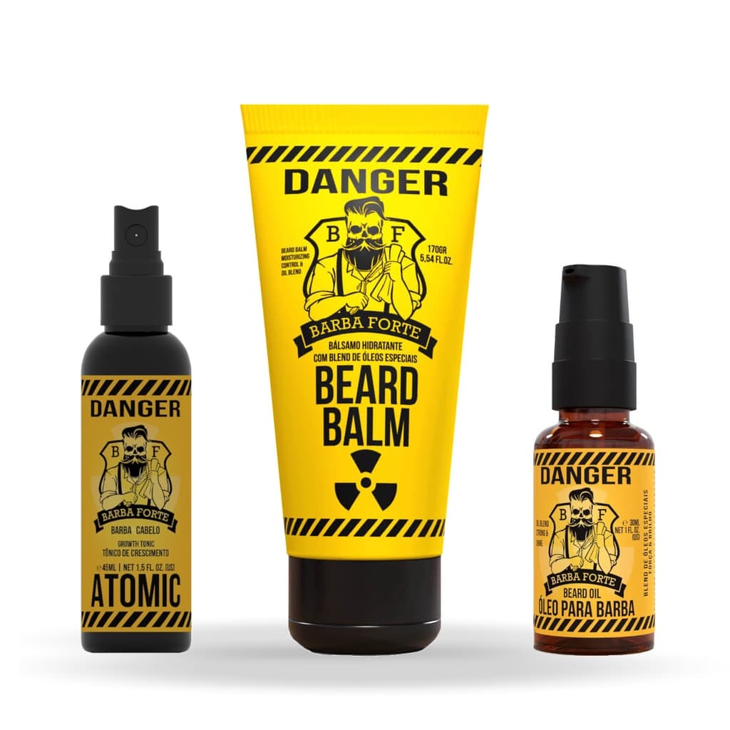 Kit para Barba - Balm Hidratante + Óleo + Tônico deCrescimento Danger Barba Forte