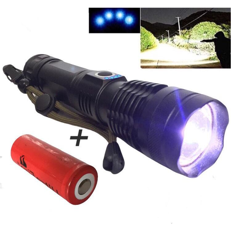 T9 Lanterna Tática Led Recarregável Mais Forte Do Mundo Potente Sitio Fazenda +1 Bateria