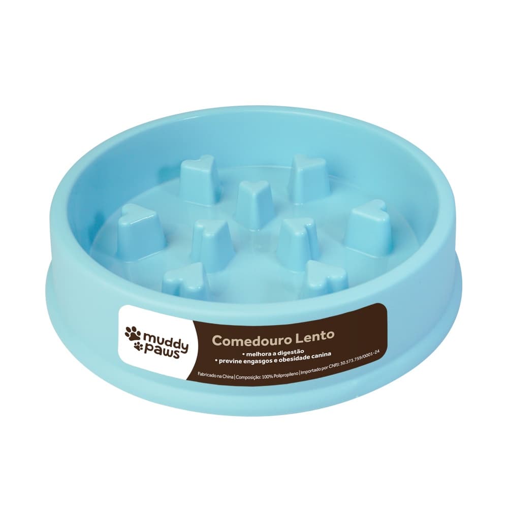 Comedouro Lento Muddy Paws Modelo Coração Azul para Cachorro