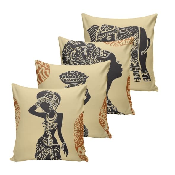 Kit com 04 Capas Para Almofada África Estampada com zíper - 40cm x 40cm - Decoração Sofá ou Cama