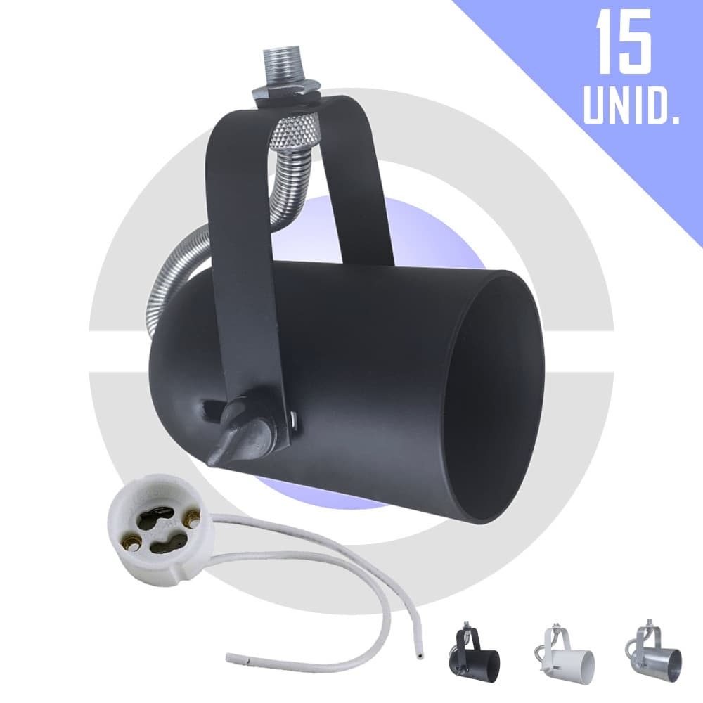 Kit 15 Spot Lampada Dicroica LED Aluminio Trilho Calha Perfilado Eletrocalha GU10Focal ModernaBivolt