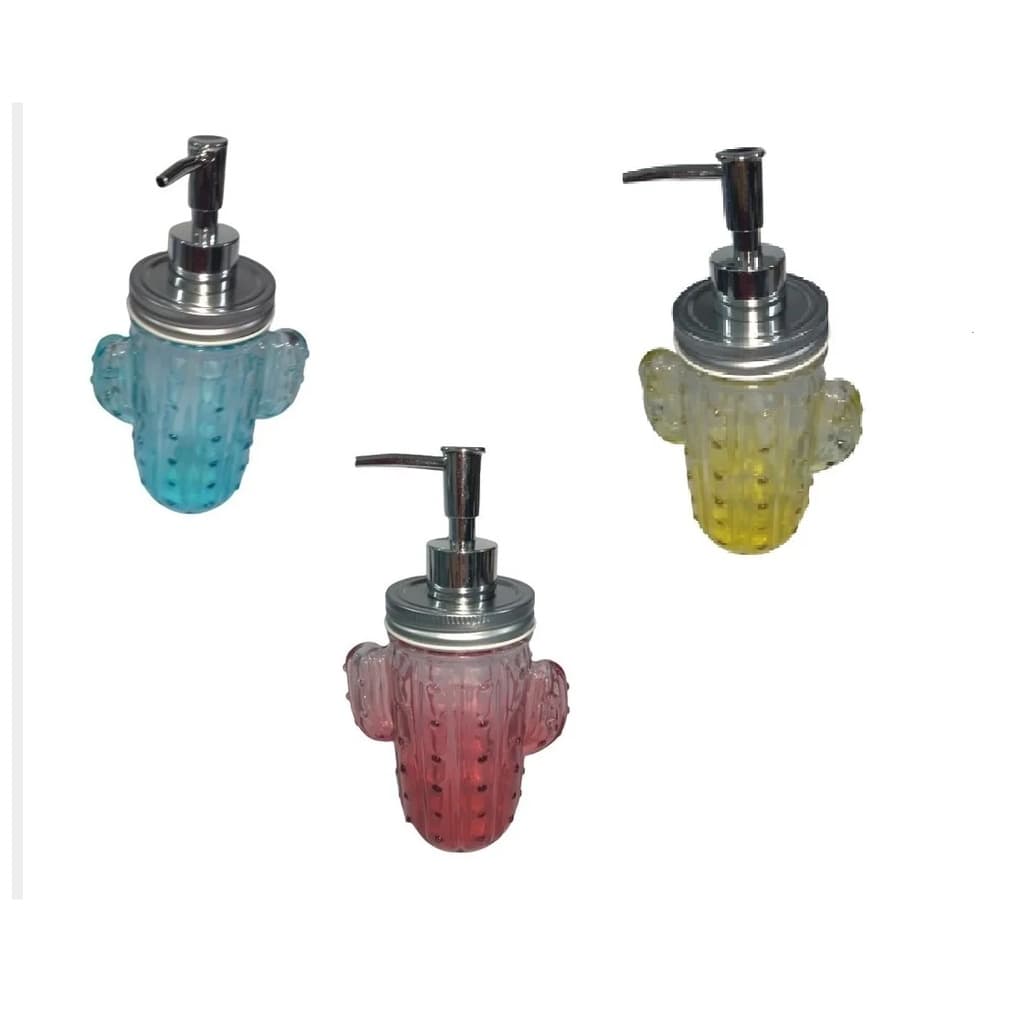 Saboneteira em vidro Cactos Porta Sabonete Liquido Creme Gel Cactos