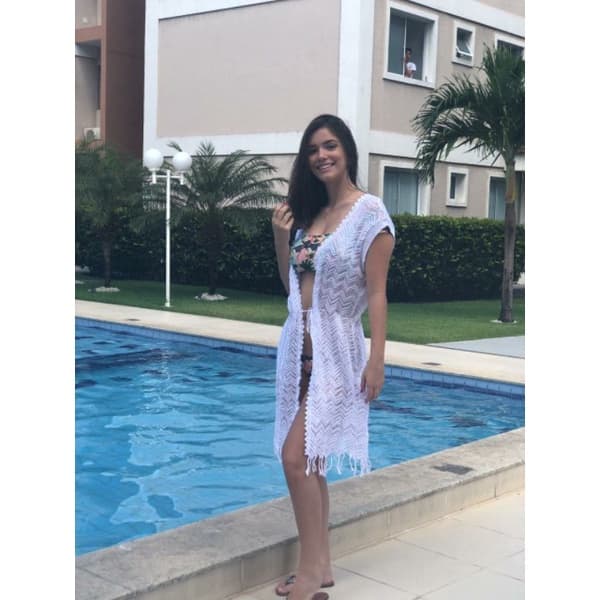 Saída de Praia Kimono Tik Tok Tricô manga regata