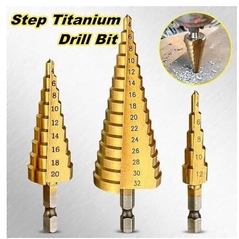 Hss Titânio Revestido Brocas Passo Cone Cortador De Metal Buraco 4-12/20/32mm Hex Cônico Ferramenta De Poder