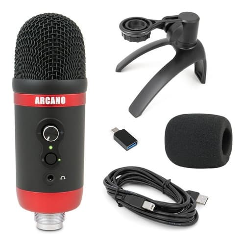 Microfone condensador USB Arcano ARC-BALL NRED c/ tripé
