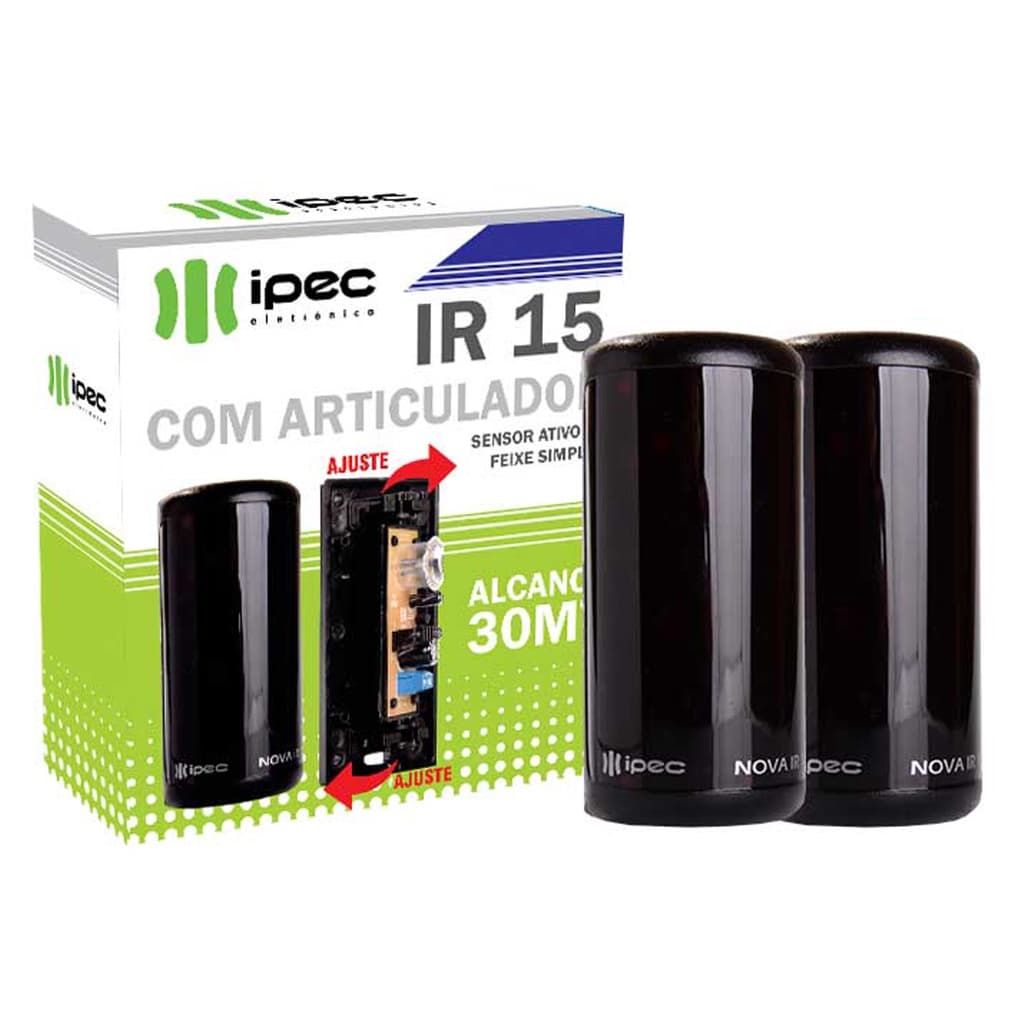 Sensor Barreira IR 15 Com Articulador Sensor Ativo Feixe Simples Alcance De 30MT Ipec Eletrônica  Emissor e Receptor