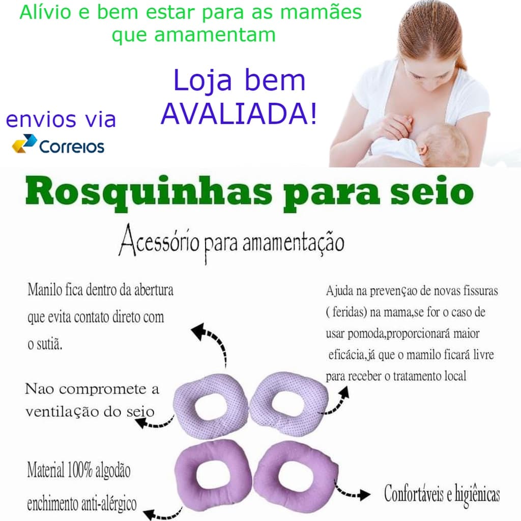 Rosquinhas de seios para Amamentação bebê - Par (2 unidades) - Super - Protetor de Mamilos para fissuras mamárias Antialérgico em algodão lavável.