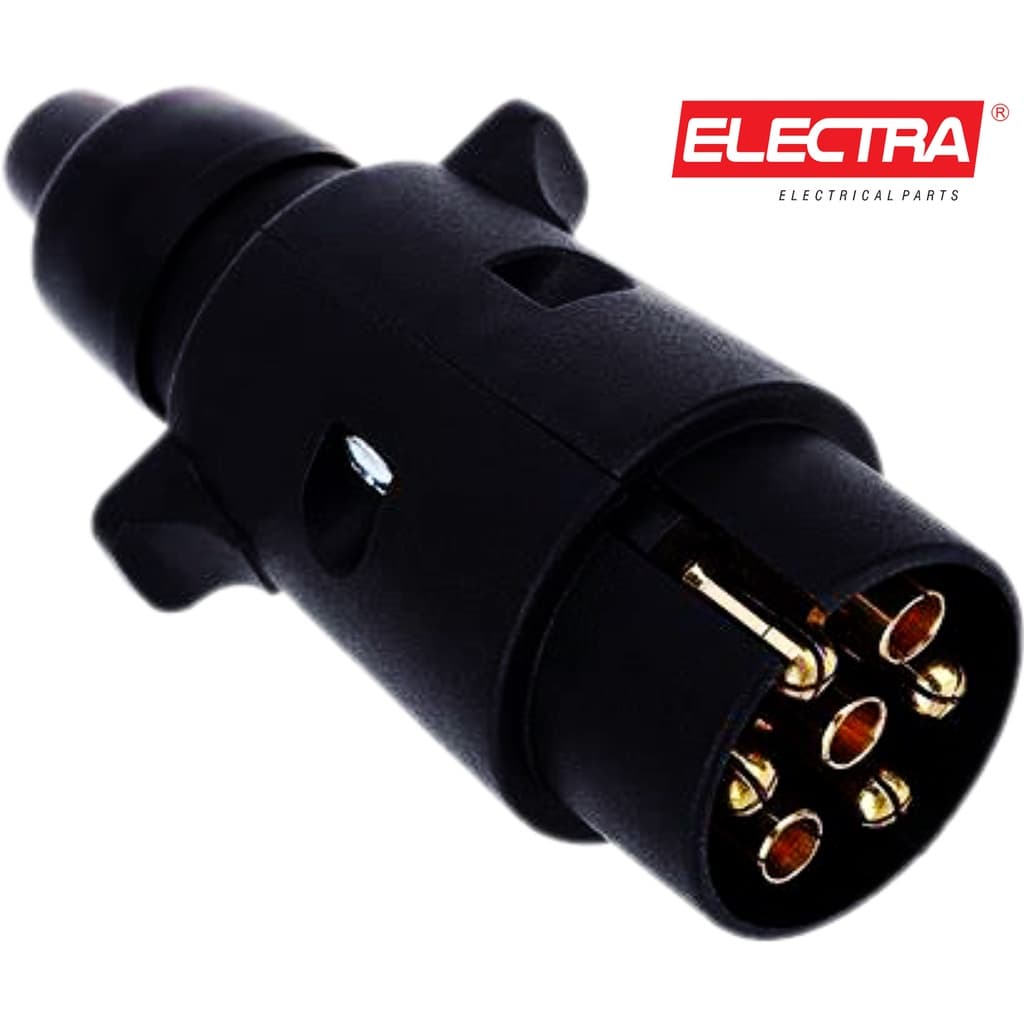 Tomada Plug Preta Para Carretinha Reboque de Engate 7 Polos em Cobre (Macho)