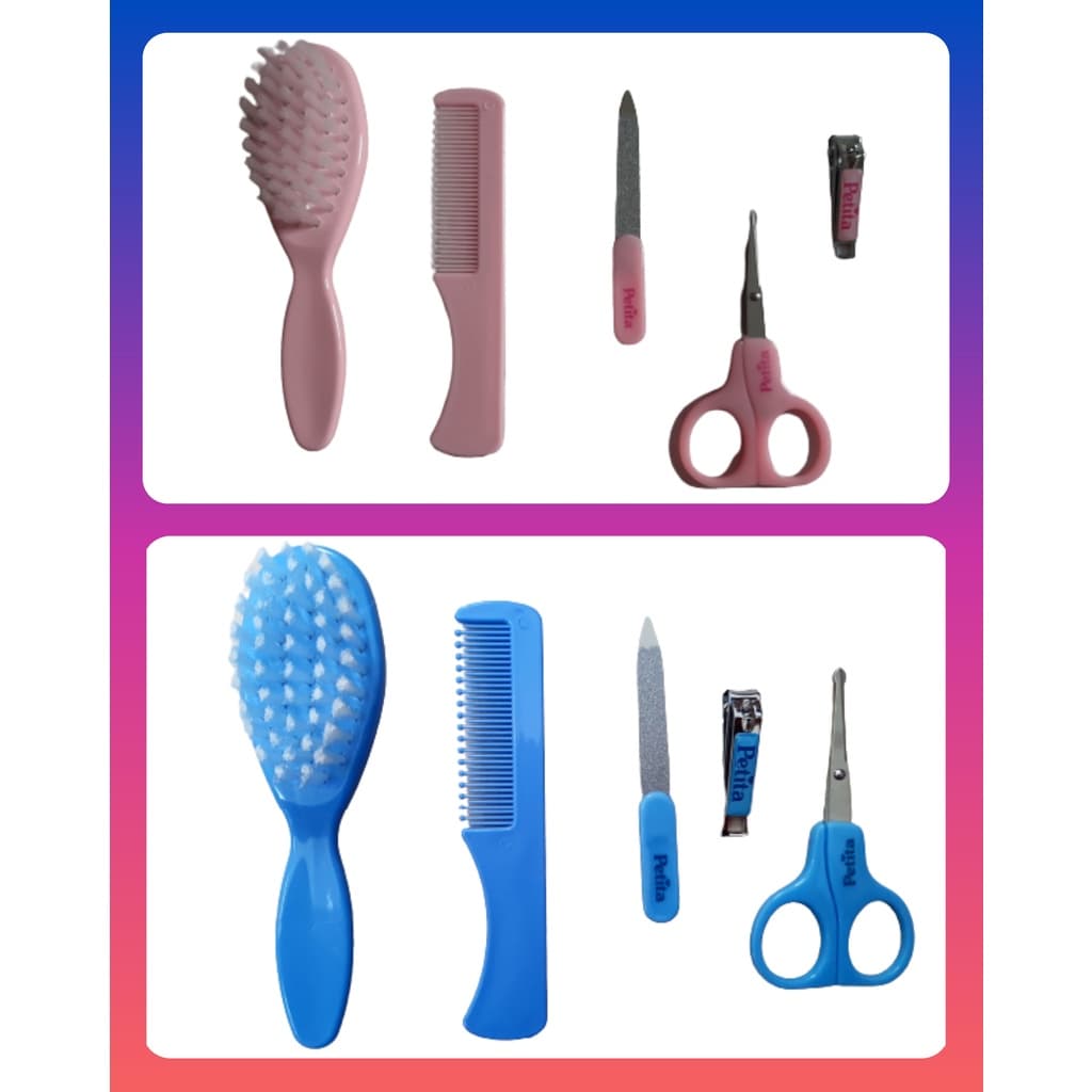 Kit 5 Peças Cuidados Higiene do Bebe Tesoura/ Cortador/ Lixa/ Escova/ Pente