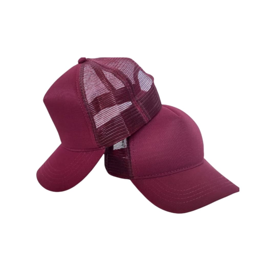 Boné Trucker Liso Bordo Com Redinha Telinha Aba Curva