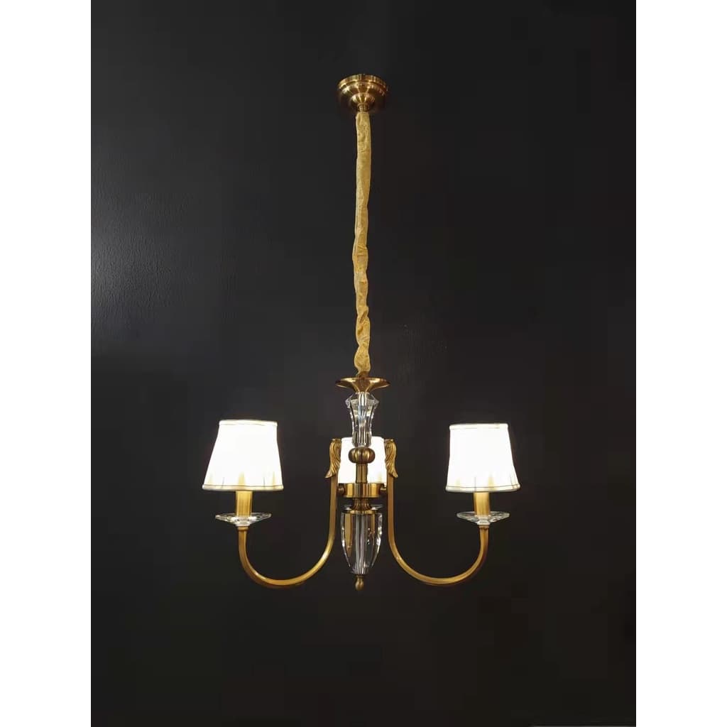 Lustre em Promoção  Cobre Chapeado com Cristal 3 Braços Modelo MD-032-3