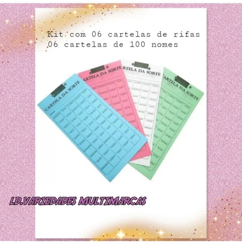 Kit com 06  cartelas de rifas