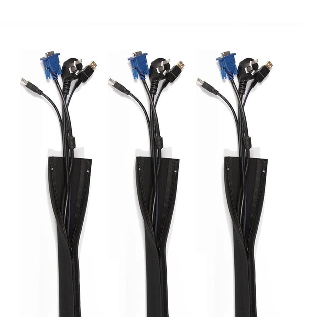 Kit 3 Capa Organizadora Protetora Cabos Esconde Fios Tomadas Neoprene Ziper Preta 1Metro